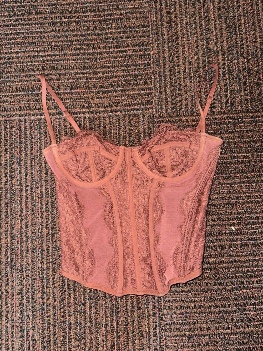 Women's Lace Bustier Crop Top in Brown